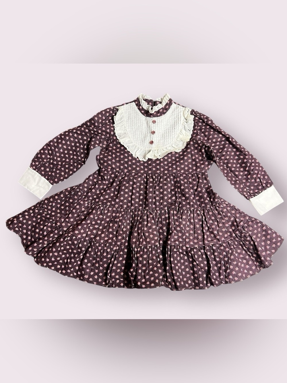 Vintage Mid Century Girls Floral Lace Peasant Dress By Bryan 1970s Prairie Dress
